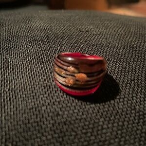 Glass ring - silver black gold and red colors. Size 6